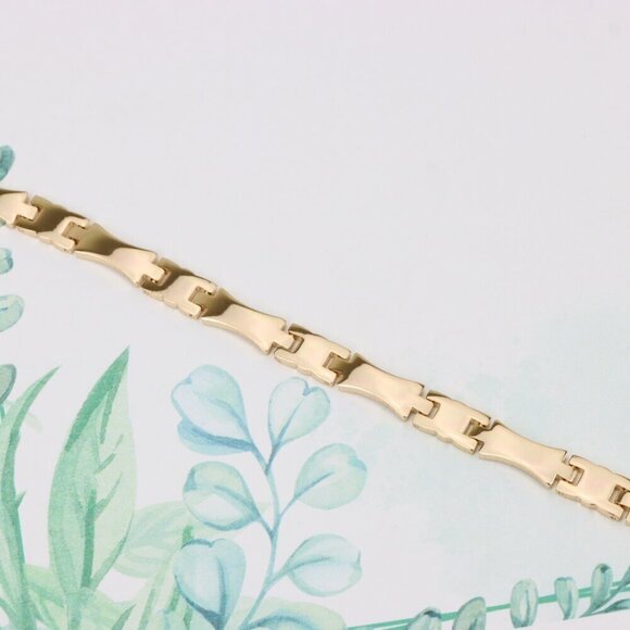 "Glossy Rose Gold Bracelet with Modern Curved Link Design, XPBL0876 - Picture 1 of 12